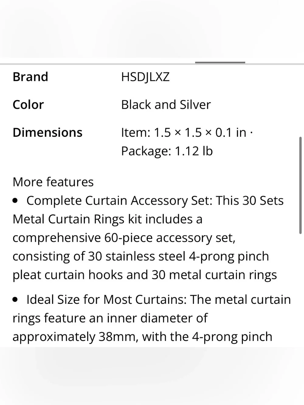 Metal Rings for Curtain Drapery or Shower BLACK SILVER 60pc.